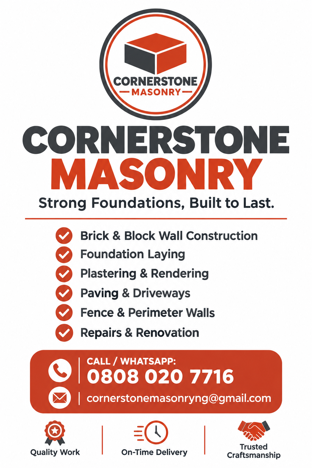 Cornerstone Masonry flyer designed by Psalm Creativity