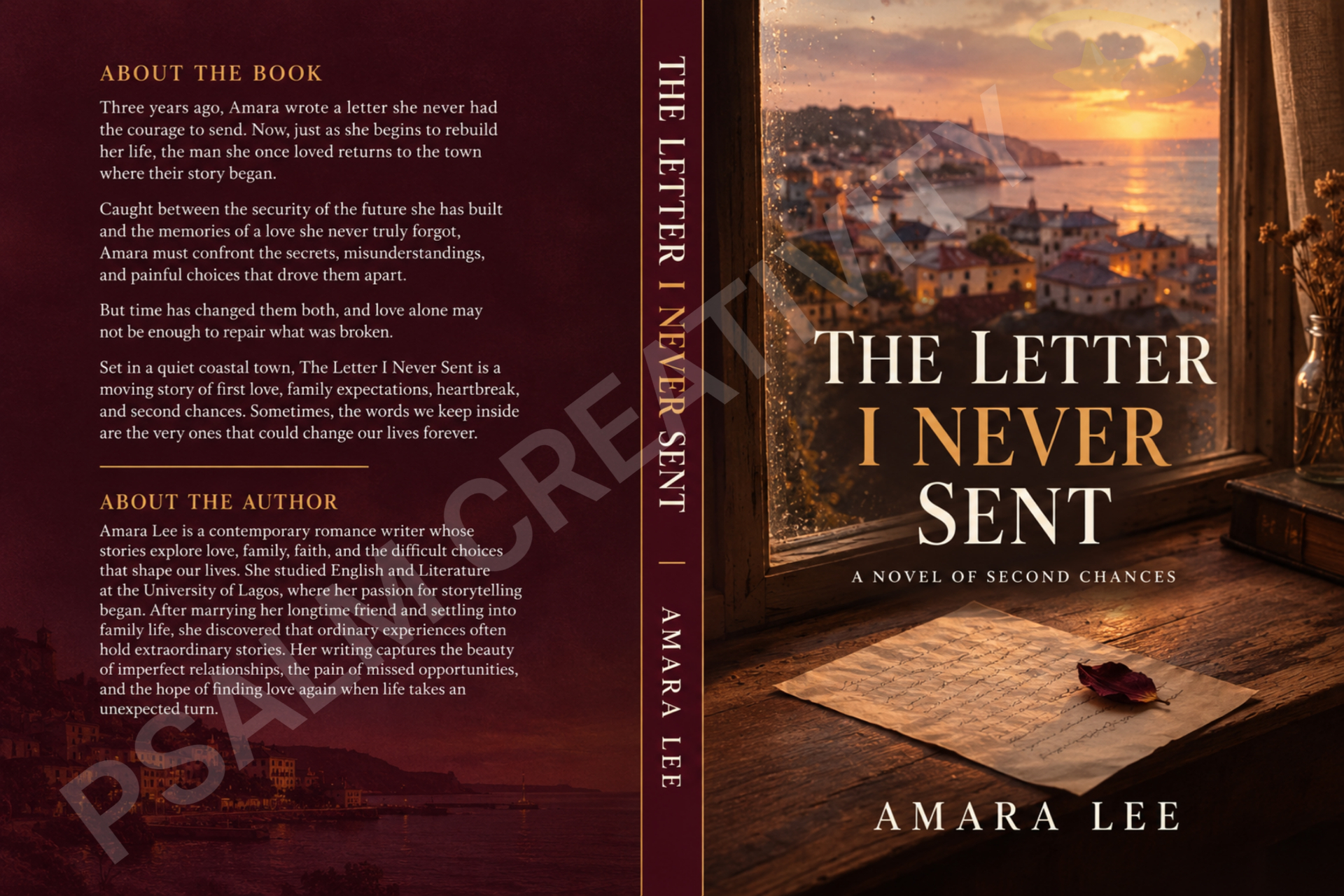 The Letter I Never Sent KDP full-wrap book cover designed by Psalm Creativity