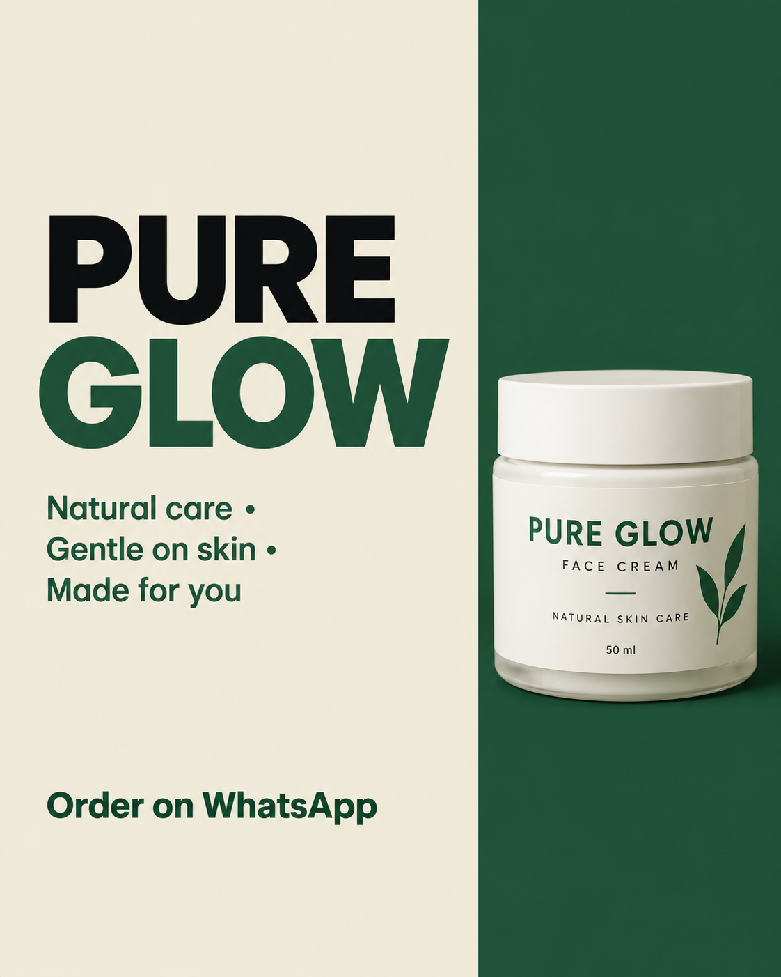 Pure Glow face cream flyer designed by Psalm Creativity